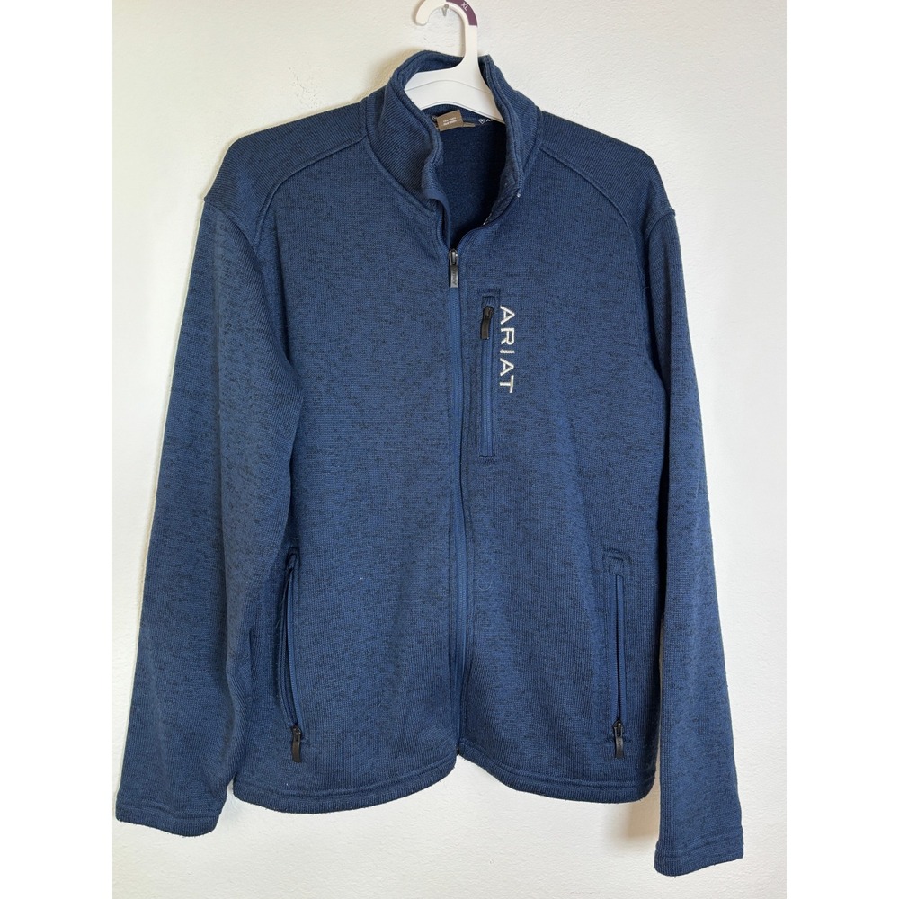 Ariat Logan Mens Full Zip Sweater Fleece Jacket Blue Heather Mock Neck Medium
